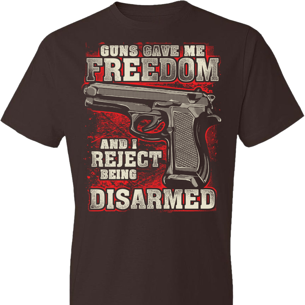 Gun Gave Me Freedom and I Reject Being Disarmed - Men's Apparel - Dark Brown T Shirts
