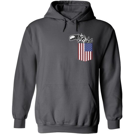 Gun in the Pocket, USA Flag-2nd Amendment Hoodie-Dark Grey