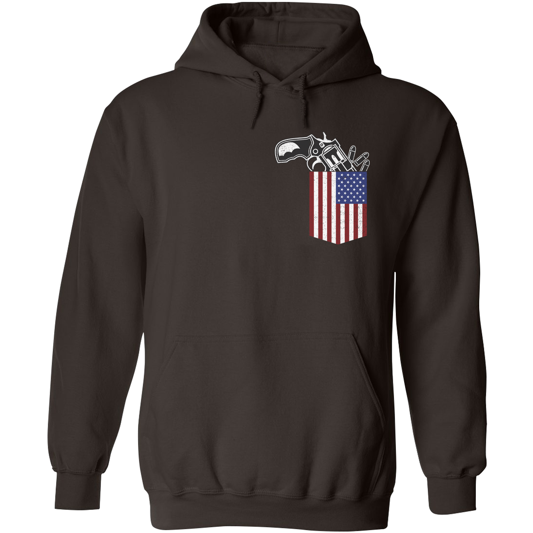 Gun in the Pocket, USA Flag-2nd Amendment Hoodie-Dark Brown