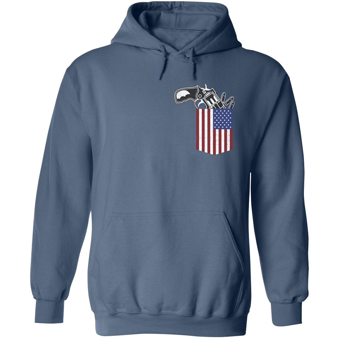 Gun in the Pocket, USA Flag-2nd Amendment Hoodie-Light Blue