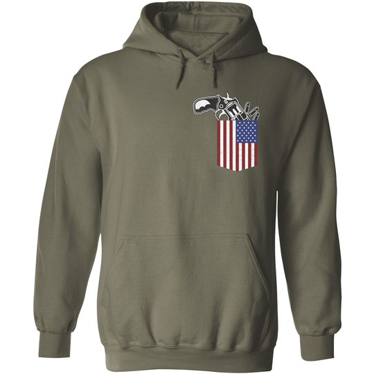 Gun in the Pocket, USA Flag-2nd Amendment Hoodie-Military Green