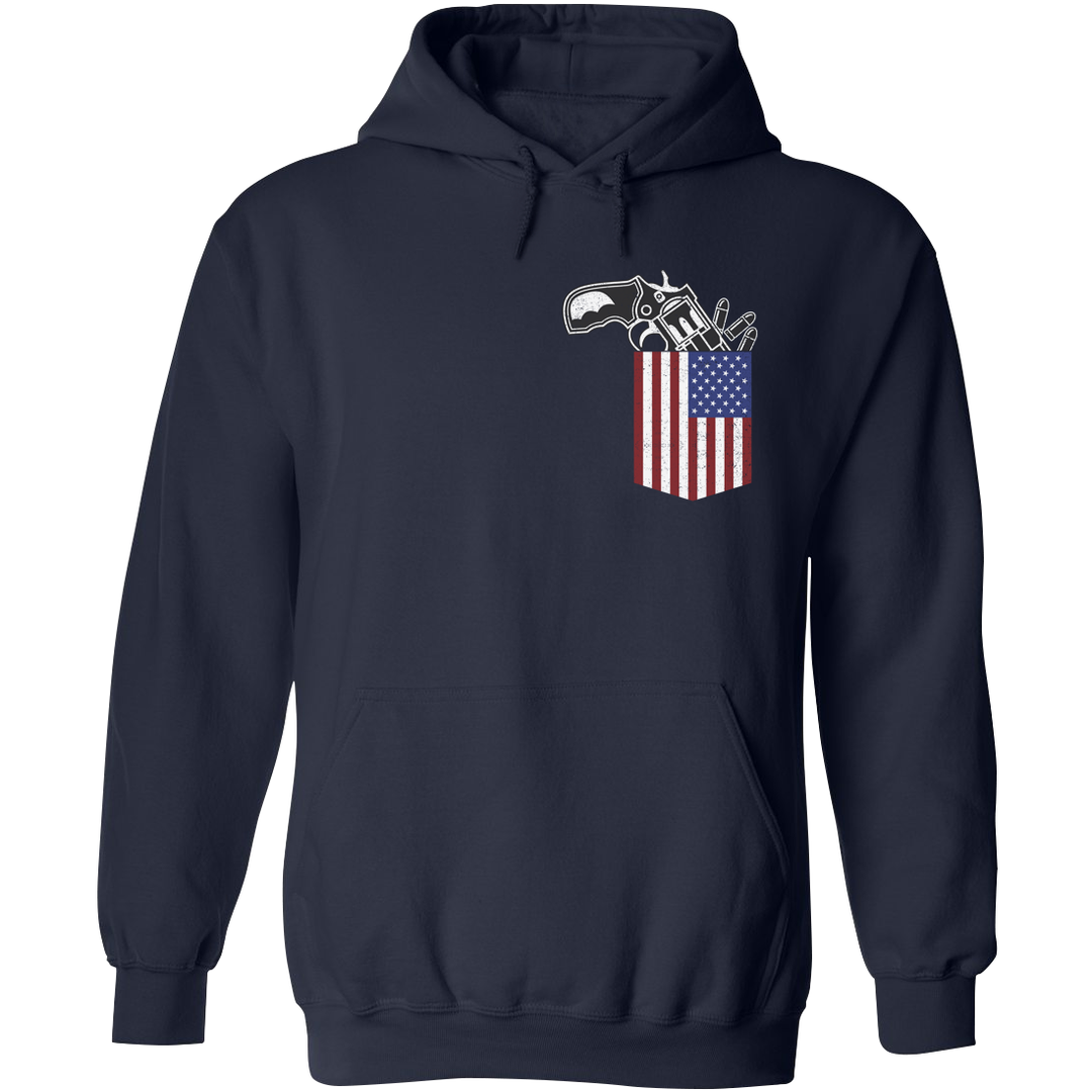 Gun in the Pocket, USA Flag-2nd Amendment Hoodie-Navy