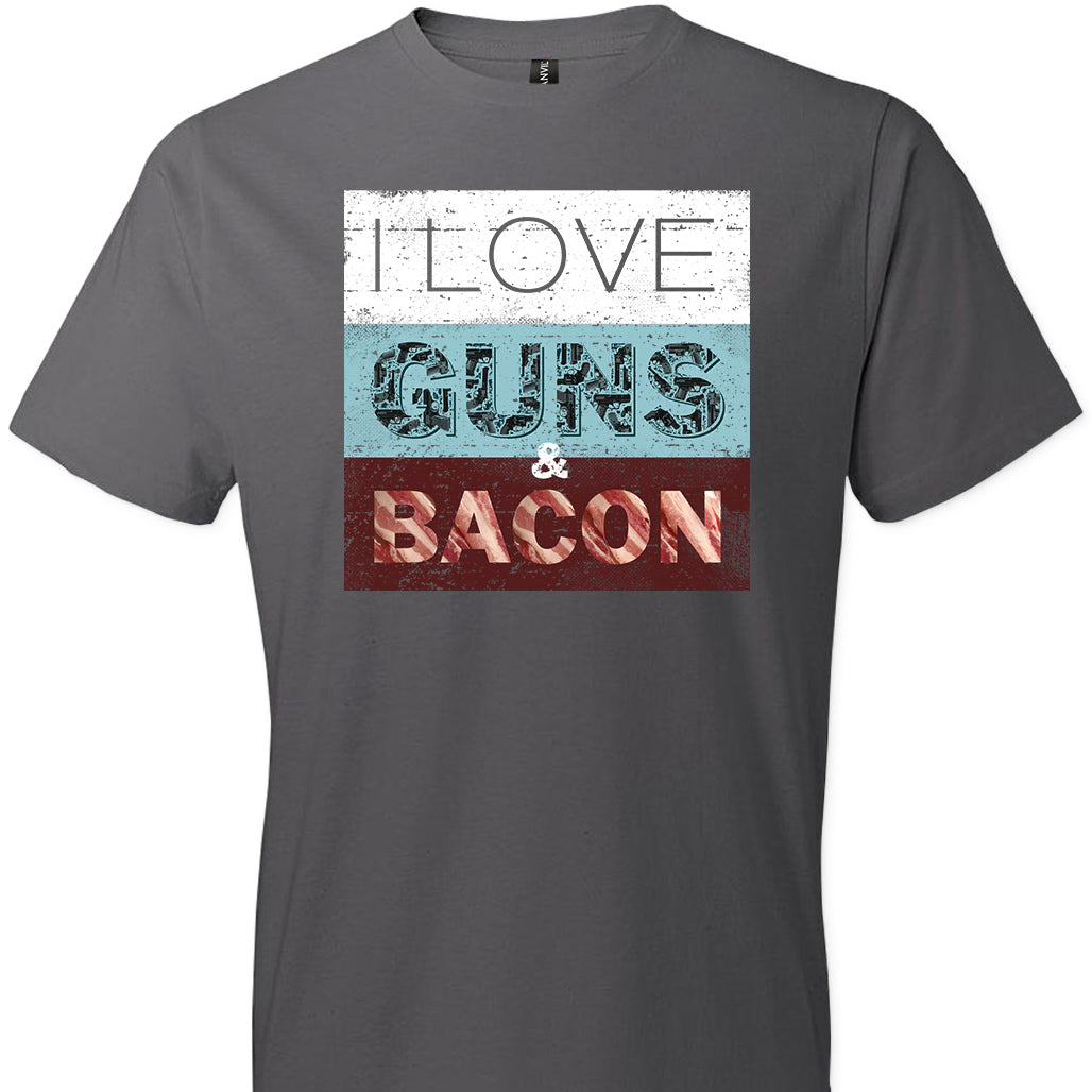 I Love Guns & Bacon - Men's Pro Firearms Apparel - Charcoal T-Shirt