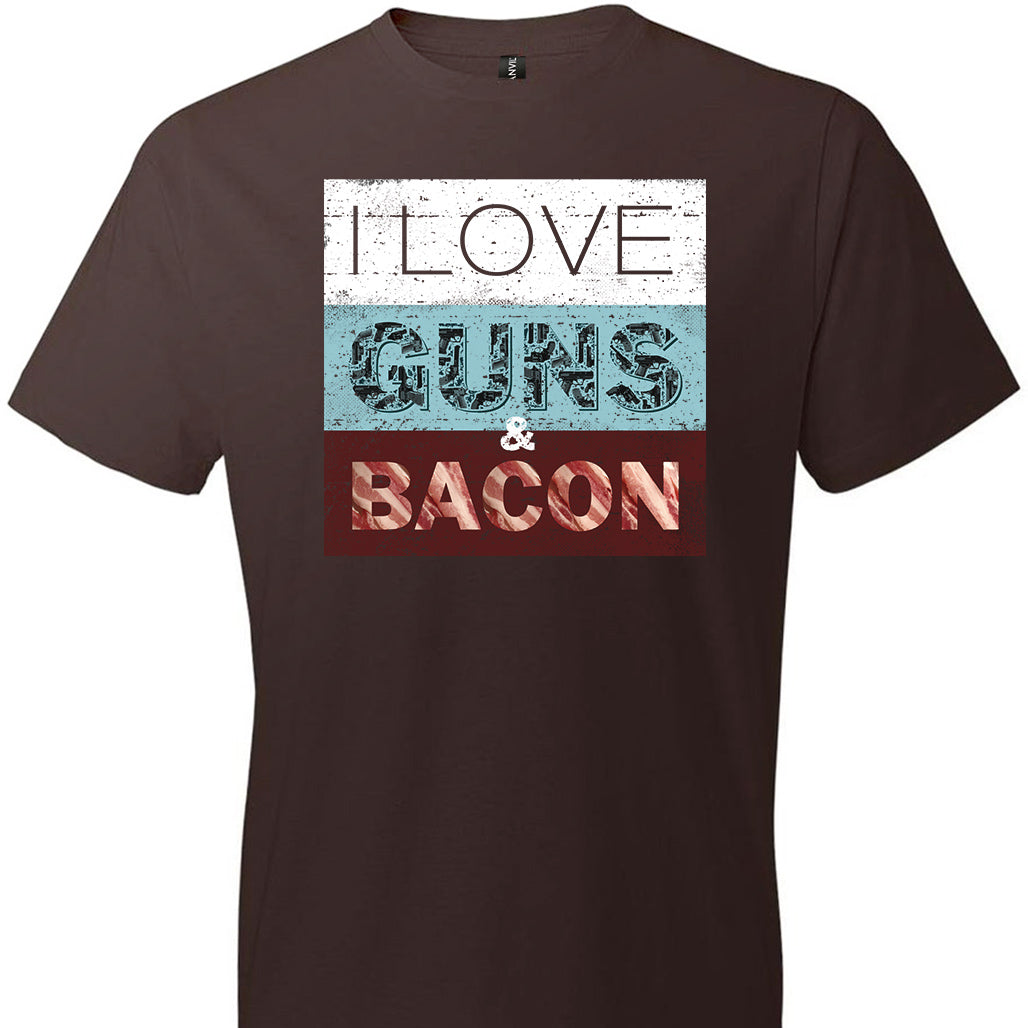 I Love Guns & Bacon - Men's Pro Firearms Apparel - Dark Chocolate T-Shirt