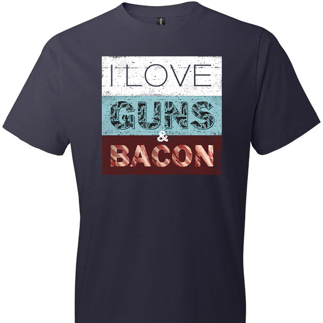 I Love Guns & Bacon - Men's Pro Firearms Apparel - Navy T-Shirt