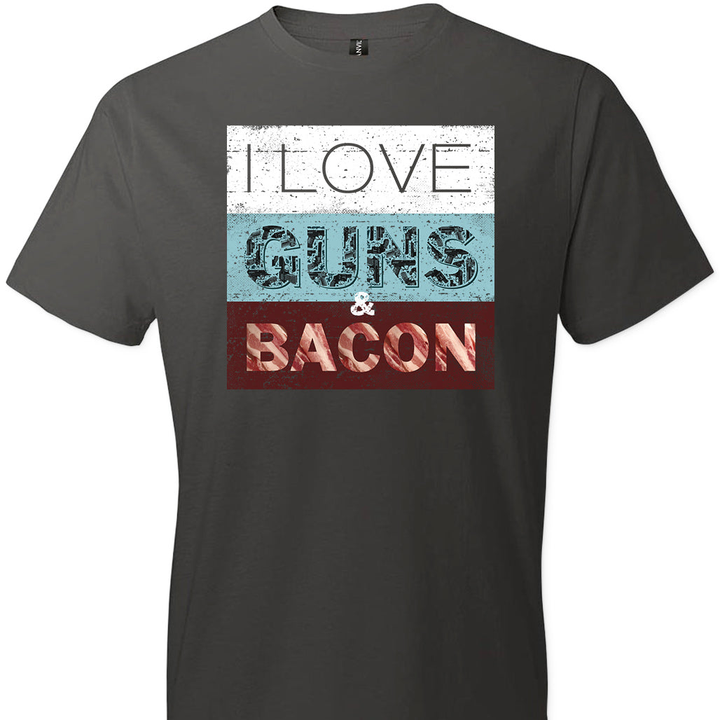 I Love Guns & Bacon - Men's Pro Firearms Apparel - Smoke T-Shirt