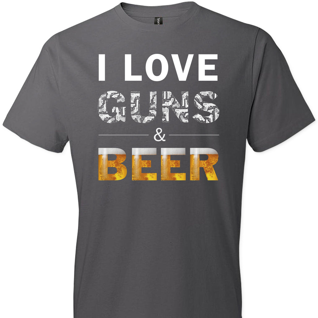 I Love Guns & Beer - Men's Pro Firearms Apparel - Charcoal T Shirts