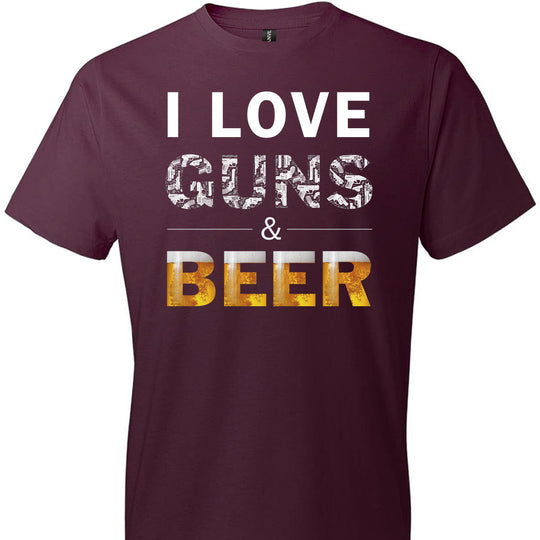 I Love Guns & Beer - Men's Pro Firearms Apparel - Maroon T Shirts