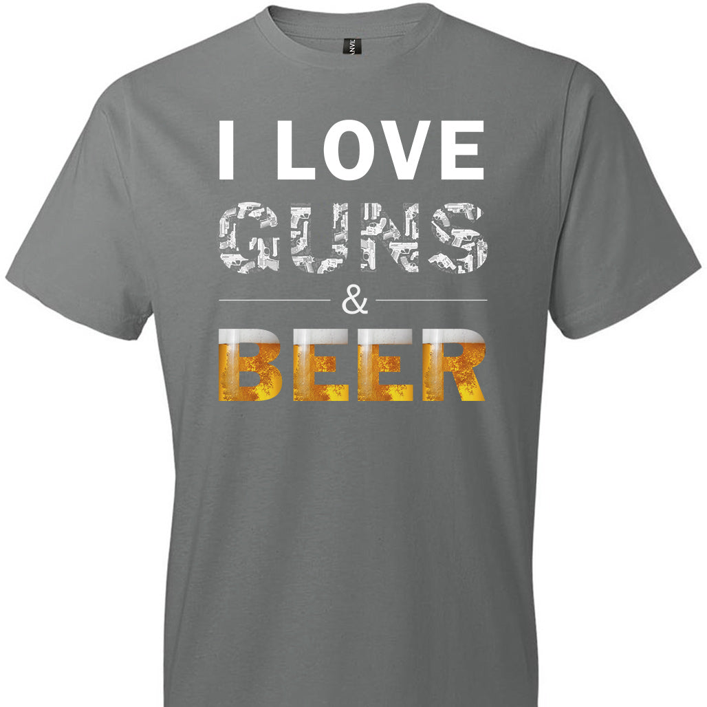 I Love Guns & Beer - Men's Pro Firearms Apparel - Storm Grey T Shirts