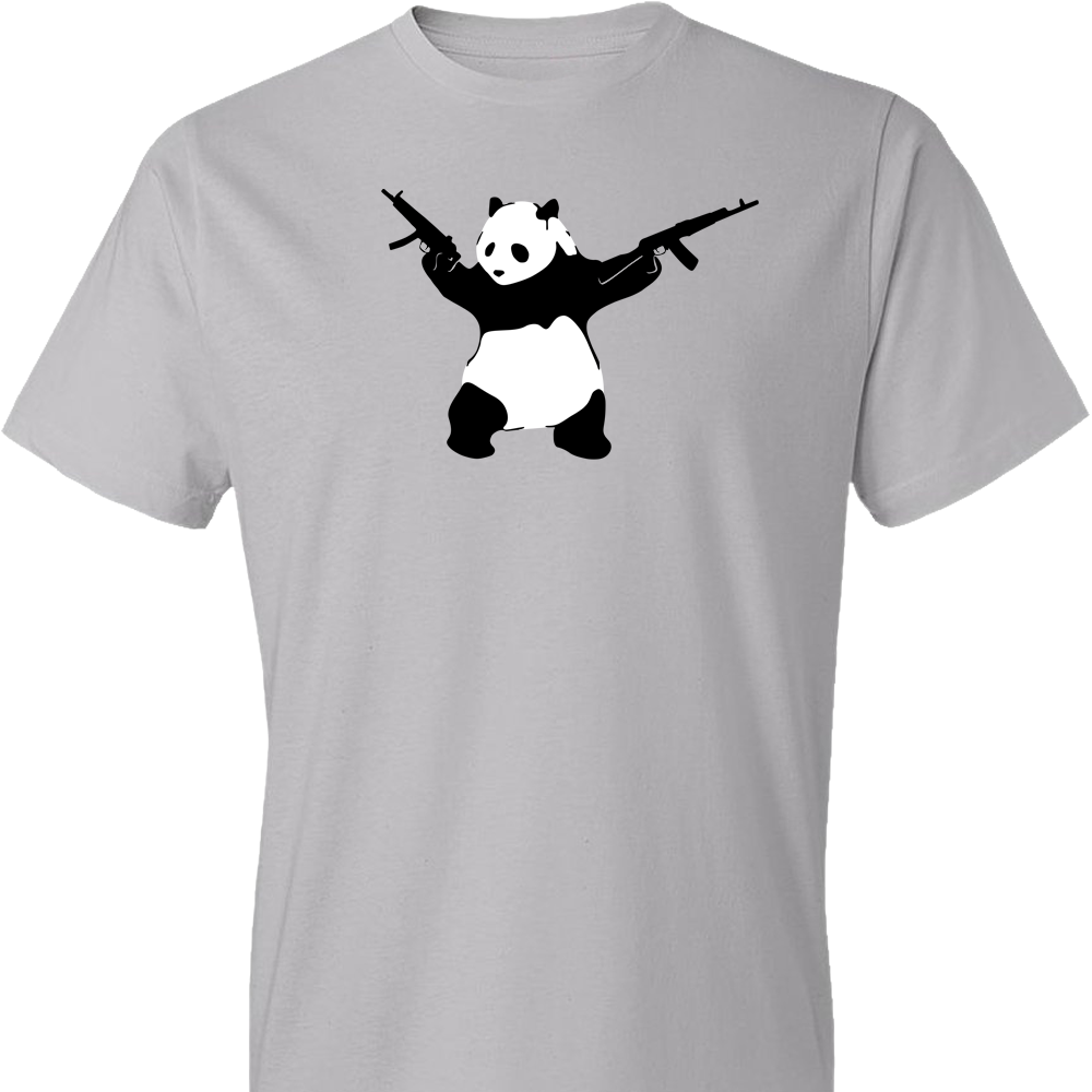 Banksy Style Panda with Guns - AK-47 Men's T Shirt - Light Grey