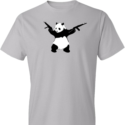Banksy Style Panda with Guns - AK-47 Men's T Shirt - Light Grey