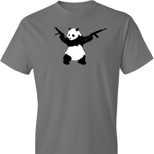 Banksy Style Panda with Guns - AK-47 Men's T Shirt - Grey