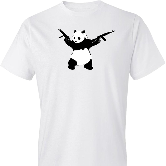 Banksy Style Panda with Guns - AK-47 Men's T Shirt - White
