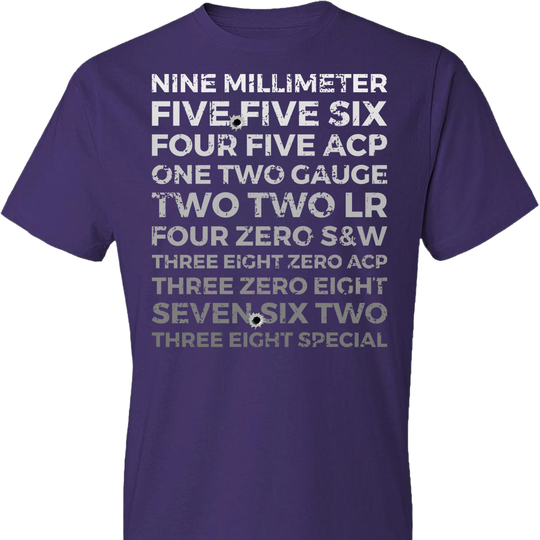Top 10 Most Popular U.S. Calibers - Men's Pro Gun T-Shirt - Purple